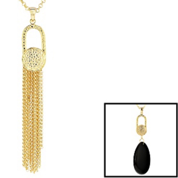 💗18KTG Plated/ Blk Agate TASSEL SET - Picture 2 of 6